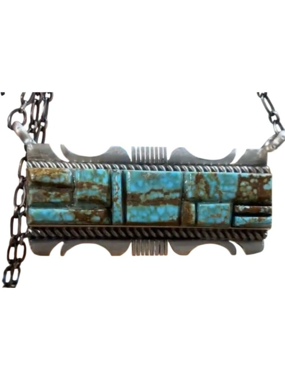 Zuni Steve Francisco 20 Inch Sterling & Turquoise Cobblestone Pendant Necklace